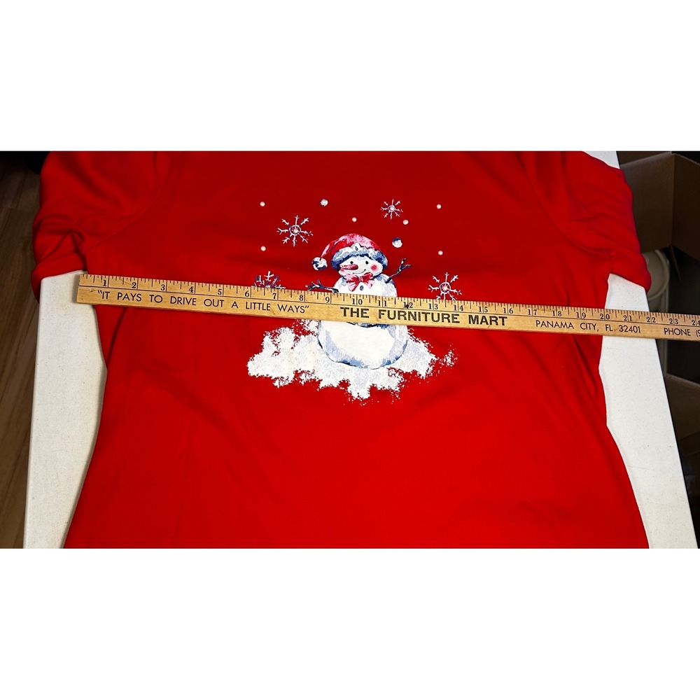 Kim Rogers Red Christmas Snowman Pearl Embellished L. Sleeve Tee Shirt Womens M - Picture 6 of 7